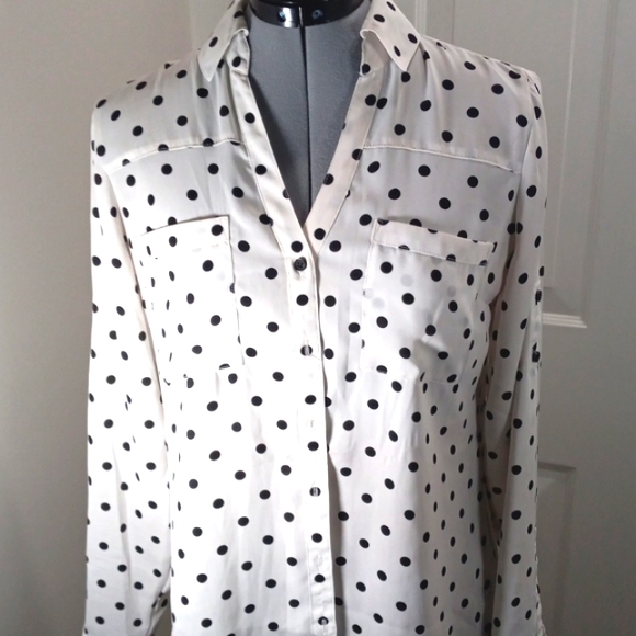 Express Tops - EXPRESS The portfolio shirt ,Navy Poka-dotted Shirt with long Sleeves, Size S/P